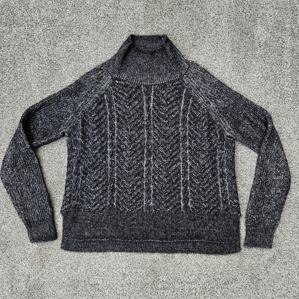 AllSaints Fair Isle Black Gray Soft Wool Alpaca Blend Sweater Womens Size Large
